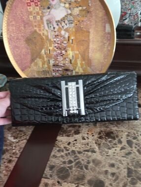 Black Evening Clutch with Crystal Accent